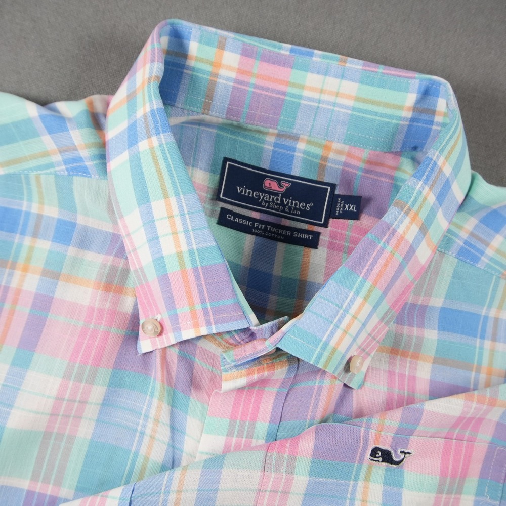 Vineyard Vines Multicolor Pastel Plaid Tucker Shirt Mens XXL Short Sleeve